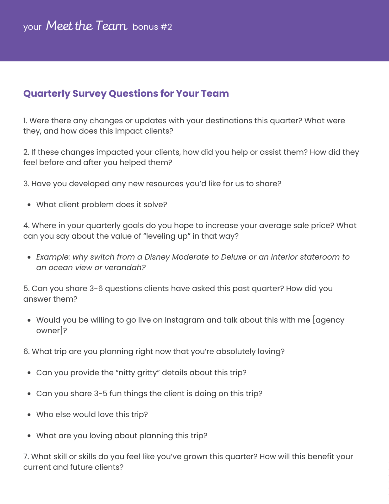 Quarterly Survey Questions for Your Team Bonus | Wanderlust Social
