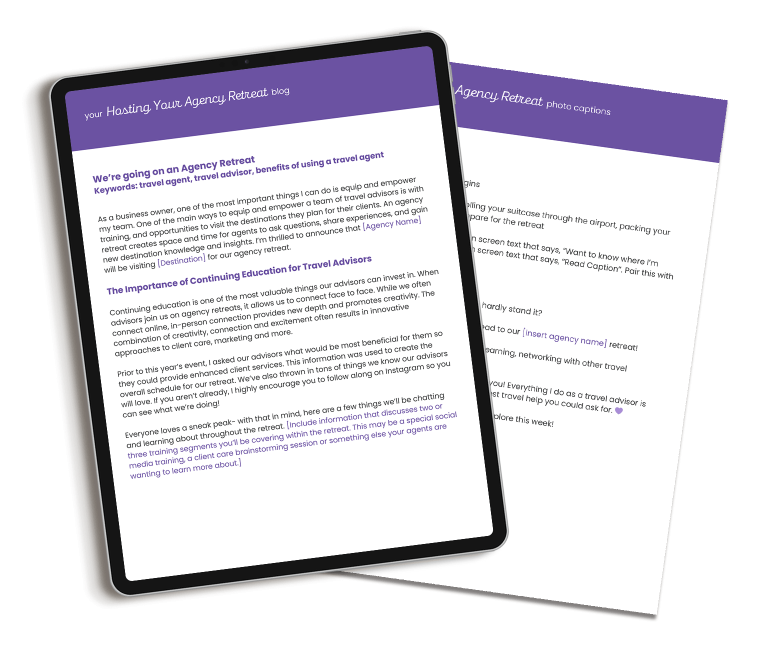 Agency Retreat Content Bundle Marketing for Travel Agents