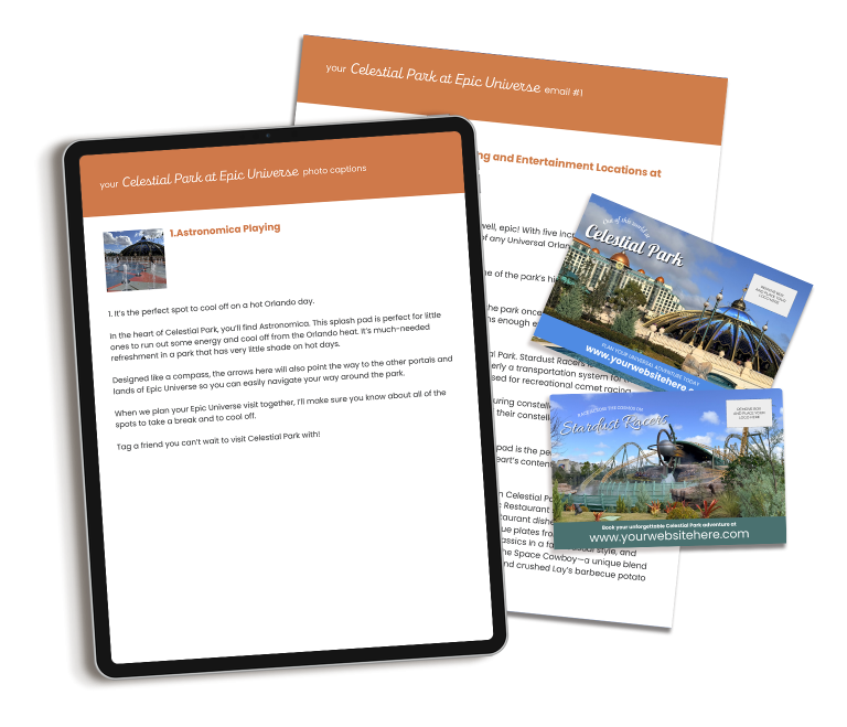 Celestial Park at Epic Universe marketing content bundle includes done-for-you content for travel agents.