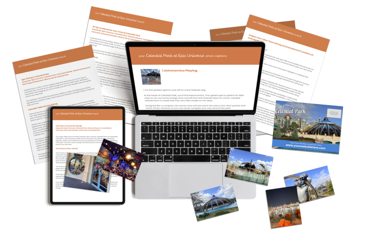 Celestial Park at Epic Universe marketing content bundle includes done-for-you content for travel professionals.