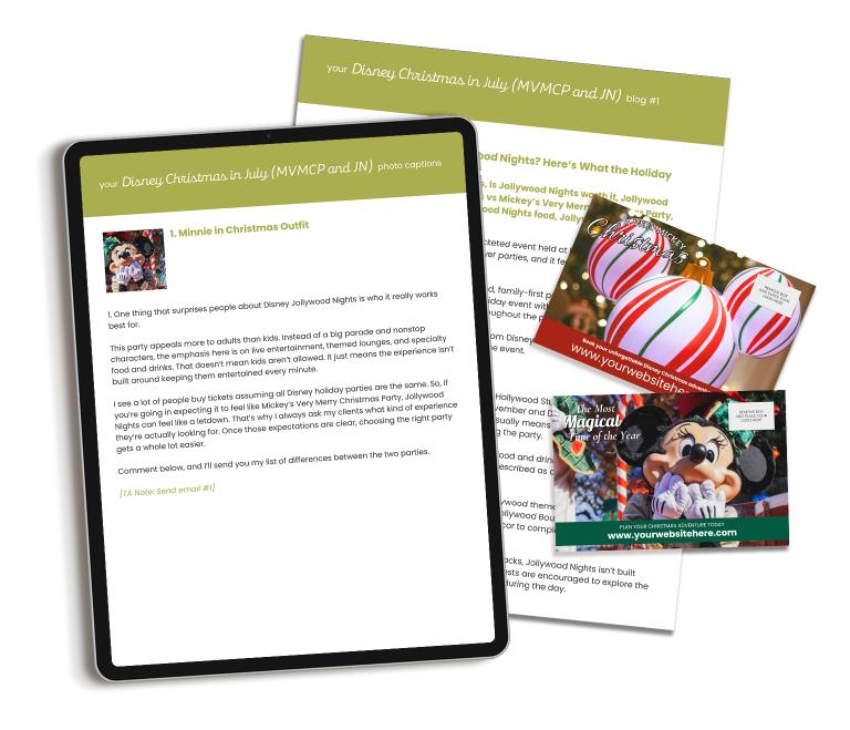 Disney Christmas in July marketing content bundle includes done-for-you content for travel professionals.