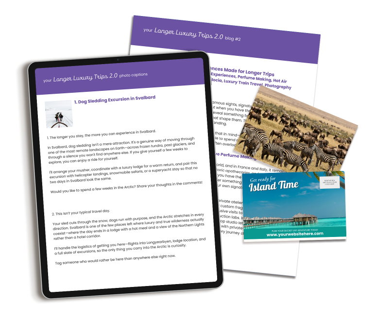 Longer Luxury Trips marketing content for travel agents