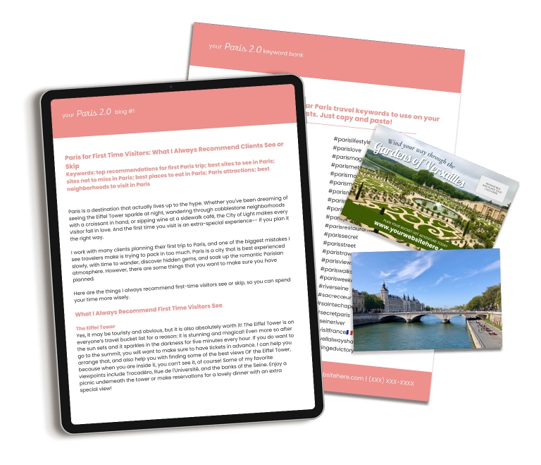 Our Paris marketing content includes done-for-you content for travel professionals.