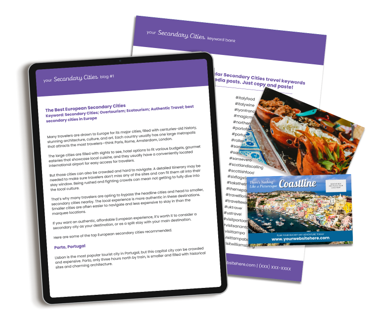 Our secondary cities marketing content includes done-for-you content for travel agents.