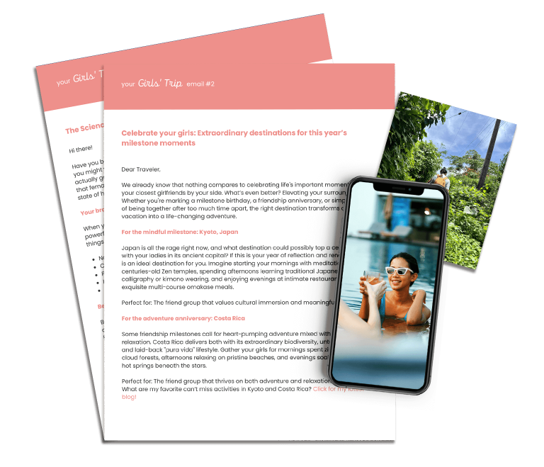 content marketing bundle promoting girls trips for travel agents