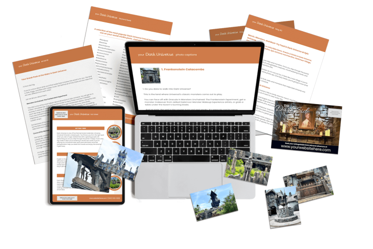 The Epic Universe, Dark Universe marketing content bundle includes done-for-you content for travel agents.