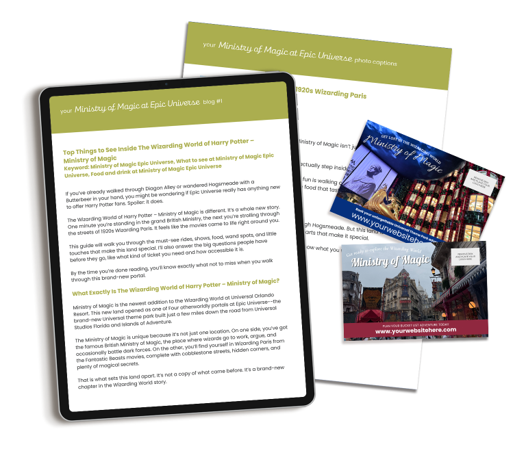Ministry of Magic at Epic Universe marketing content for travel agency owners