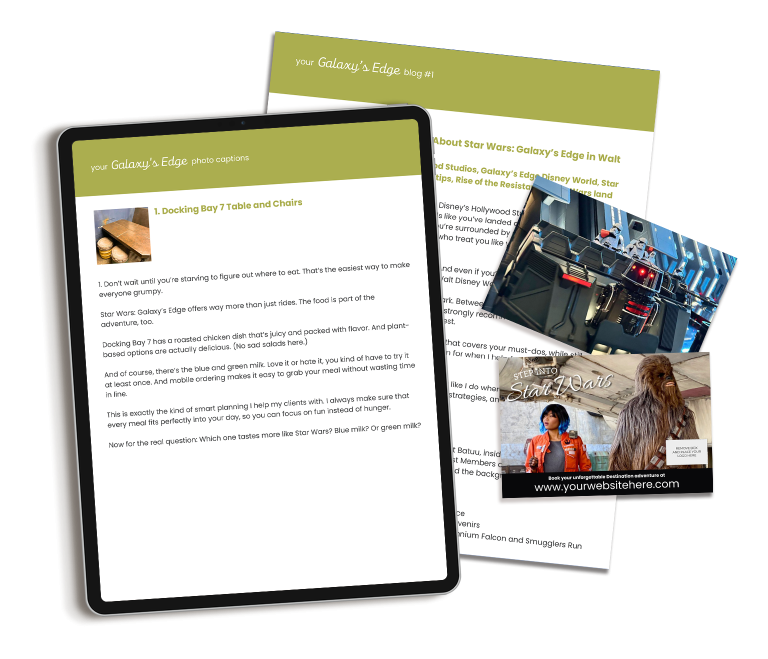 The Galaxy's Edge marketing content bundle includes done-for-you content for travel agency owners.