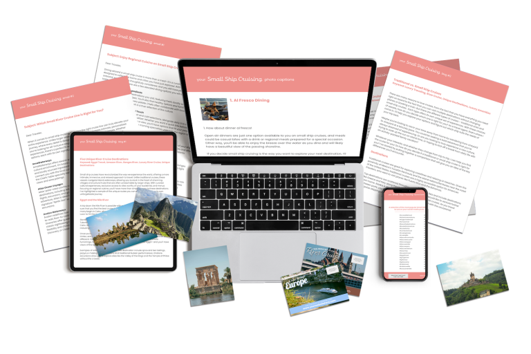 Our small ship cruising marketing content includes done-for-you content for travel agents.