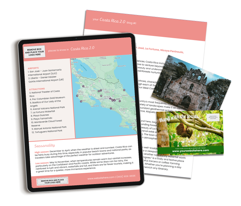 Costa Rica marketing content for travel agents.
